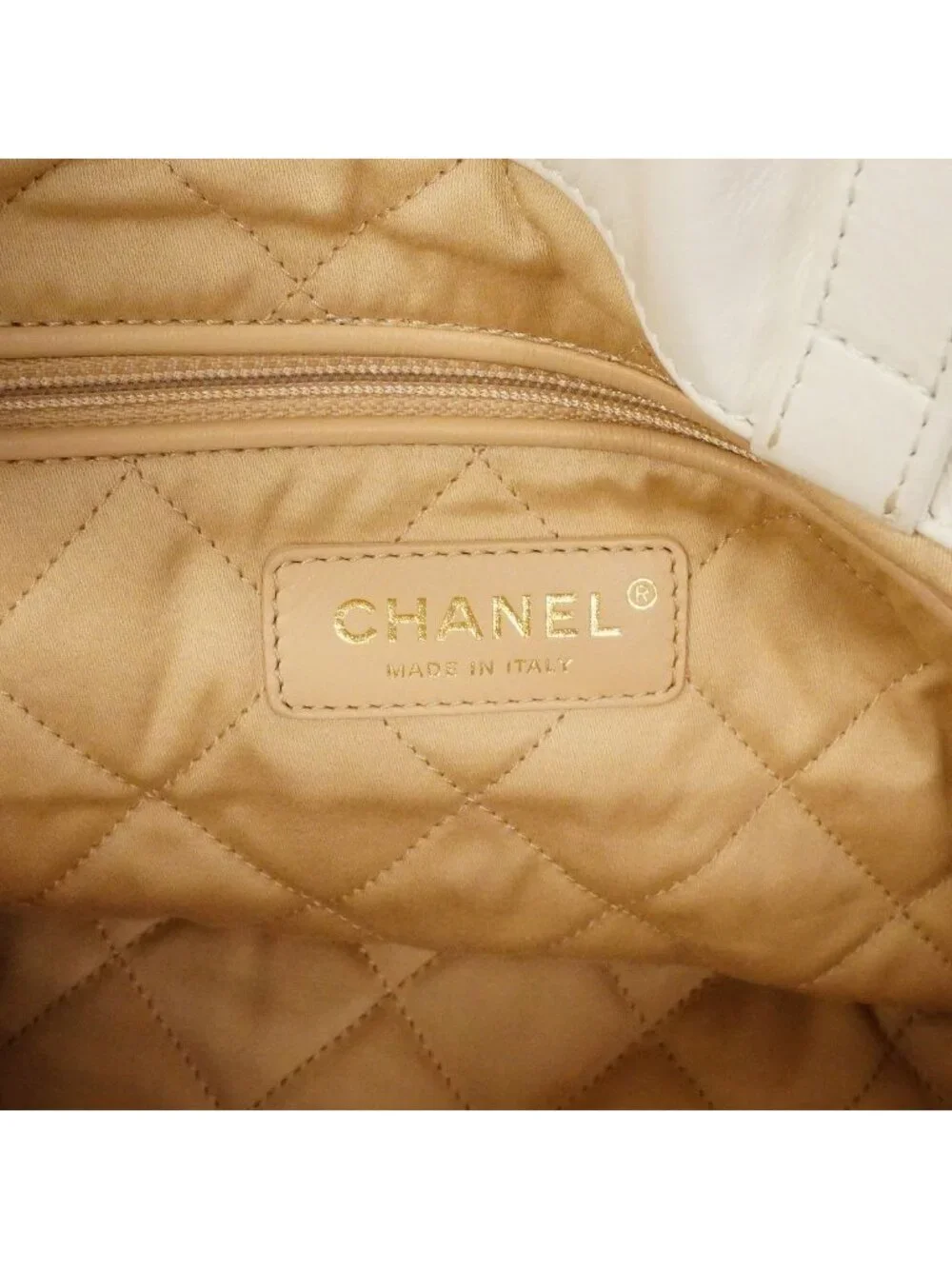 Chanel Backpack 22 Calfskin White Gold